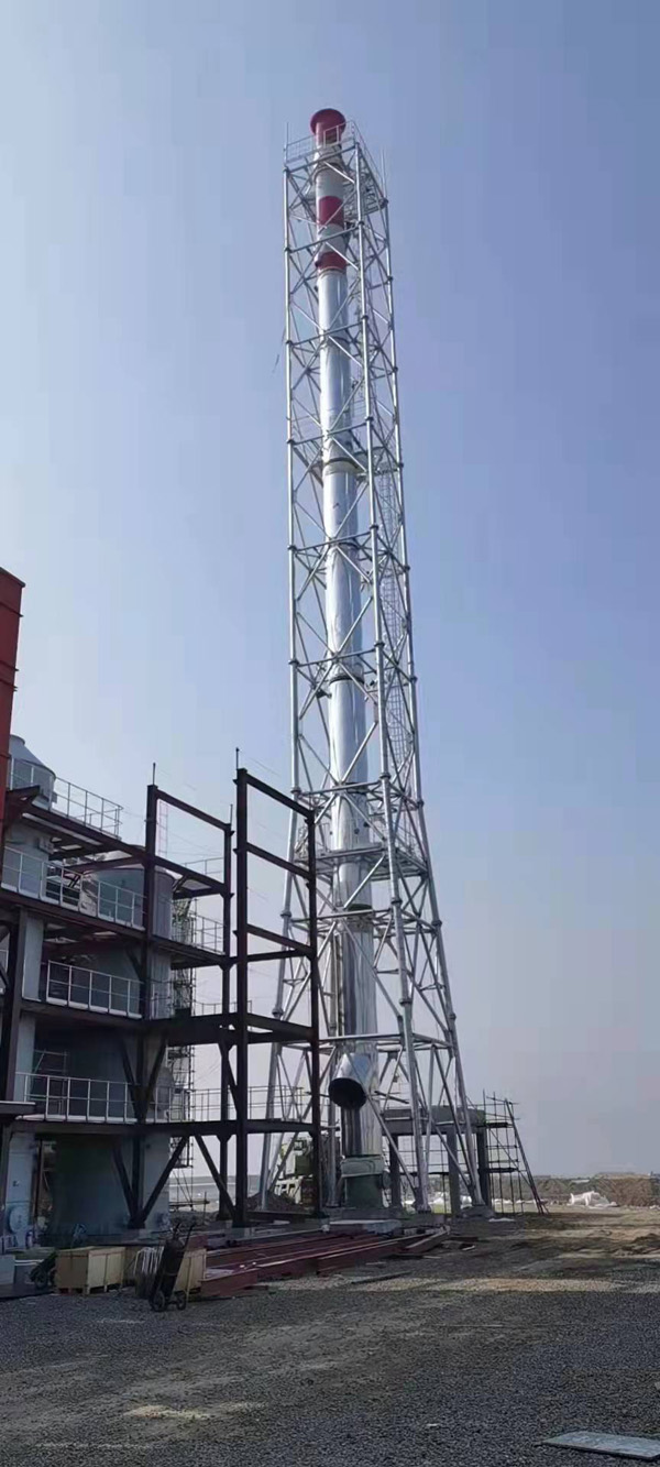 同舟危廢55米圓管塔，內1300mm玻璃鋼 耐溫145